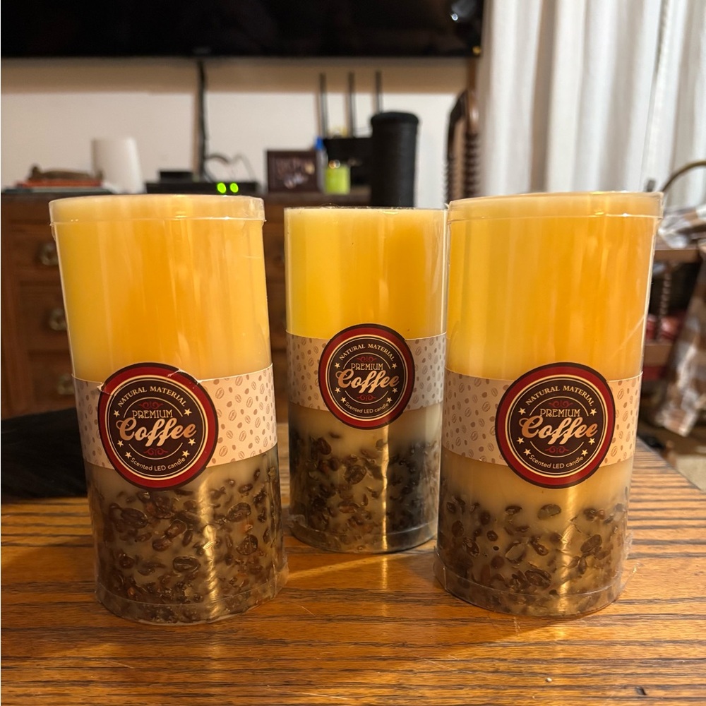 Yellow and Brown Coffee Beans Scented Battery Operated Candles